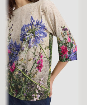 FEMME ウィメンズ フォトプリント ジャージー 長袖 ボートネック Tシャツ "Oceania" マルチ