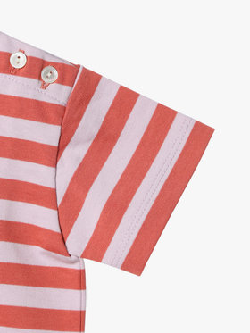 ENFANT ベビー ベビー 細ボーダー コットン 半袖 Tシャツ コーラルピンク