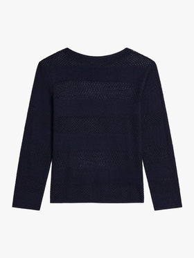 FEMME ウィメンズ 透かし編み ボーダー ボートネック 長袖 ニット プルオーバー ブルー系その他