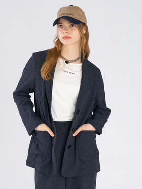 To b. by agnès b. ミックスツイード テーラードジャケット ネイビー