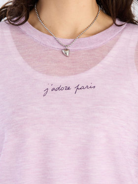 To b. by agnès b. 【Outlet】シアー ニット メッセージ プルオーバー "j'adore paris" パープル系その他