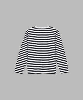 FEMME ウィメンズ 【by R 限定品】agnes b. 細ボーダーxストライプ コットン 長袖 Tシャツ "Haru" ホワイト×ブラック
