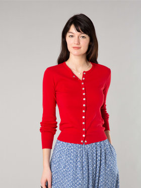 FEMME ウィメンズ コットン ニット 長袖 カーディガンプレッション "Swing" レッド