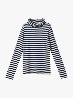 FEMME ウィメンズ 細ボーダー オーガニックコットン タートルネック 長袖 Tシャツ "Transformable" ホワイト×ブラック