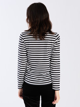 FEMME ウィメンズ 細ボーダー オーガニックコットン タートルネック 長袖 Tシャツ "Transformable" ホワイト×ブラック