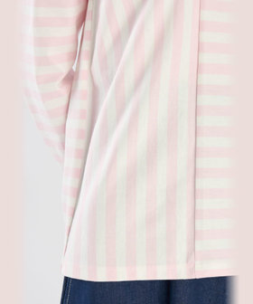 FEMME ウィメンズ 【by R 限定品】agnes b. 細ボーダーxストライプ コットン 長袖 Tシャツ "Haru" ホワイト×ピンク