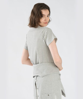 To b. by agnès b. ハート 刺繍 リブ ボーダー 半袖 Tシャツ グレー