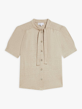 FEMME ウィメンズ リネン リボンタイ 半袖 ブラウス ”Laurene” ベージュ