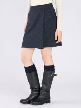 To b. by agnès b. ミックスツイード ラップスカート ネイビー