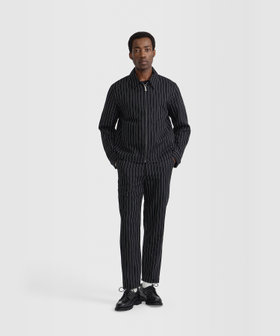 HOMME メンズ メンズ ストライプ リネン ボンバーブルゾン "Andde" ブラック