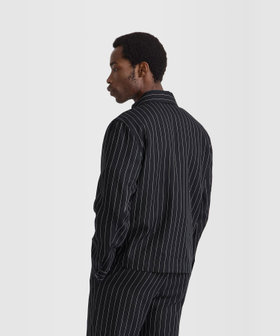 HOMME メンズ メンズ ストライプ リネン ボンバーブルゾン "Andde" ブラック