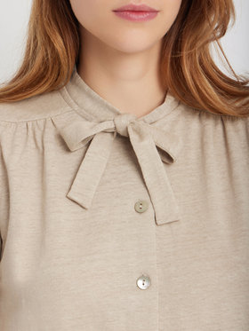 FEMME ウィメンズ リネン リボンタイ 半袖 ブラウス ”Laurene” ベージュ