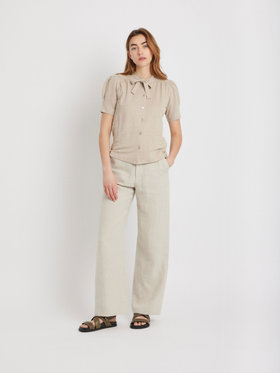 FEMME ウィメンズ リネン リボンタイ 半袖 ブラウス ”Laurene” ベージュ
