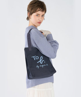 To b. by agnès b. コットン ロゴ ミニ トートバッグ ネイビー×レッド