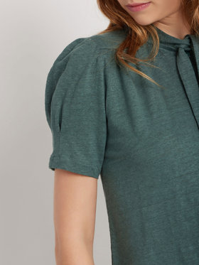 FEMME ウィメンズ リネン リボンタイ 半袖 ブラウス ”Laurene” グリーン