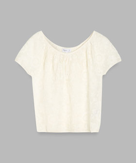 FEMME ウィメンズ 透かし柄編み ショートスリーブ ニット トップス "Gilda" ホワイト