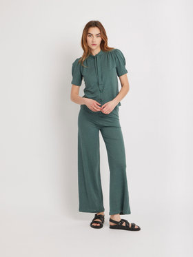 FEMME ウィメンズ リネン リボンタイ 半袖 ブラウス ”Laurene” グリーン