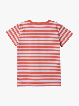 ENFANT ユニセックス キッズ 細ボーダー コットン 半袖 Tシャツ コーラルピンク