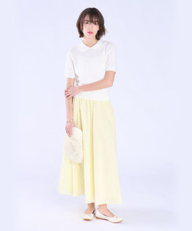 To b. by agnès b. コットン タック ステッチ 半袖 ニット プルオーバー ホワイト