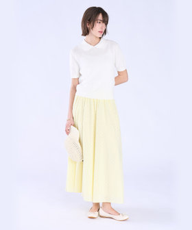 To b. by agnès b. コットン タック ステッチ 半袖 ニット プルオーバー ホワイト