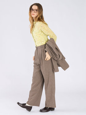 To b. by agnès b. ミックスツイード タックパンツ ベージュ