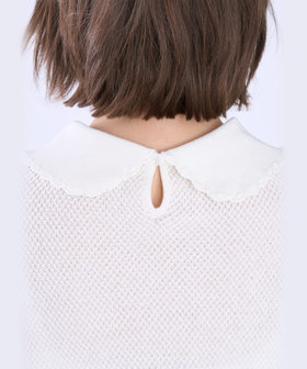 To b. by agnès b. コットン タック ステッチ 半袖 ニット プルオーバー ホワイト