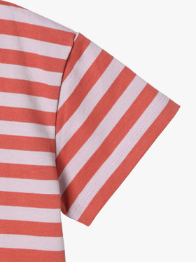 ENFANT ユニセックス キッズ 細ボーダー コットン 半袖 Tシャツ コーラルピンク