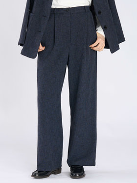 To b. by agnès b. ミックスツイード タックパンツ ネイビー