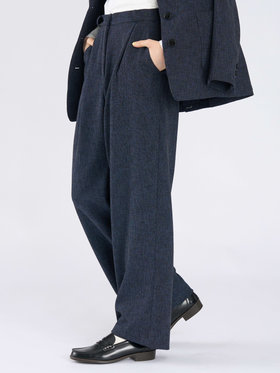 To b. by agnès b. ミックスツイード タックパンツ ネイビー