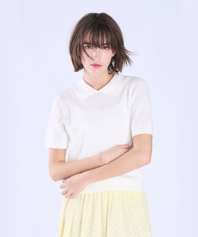 To b. by agnès b. コットン タック ステッチ 半袖 ニット プルオーバー ホワイト