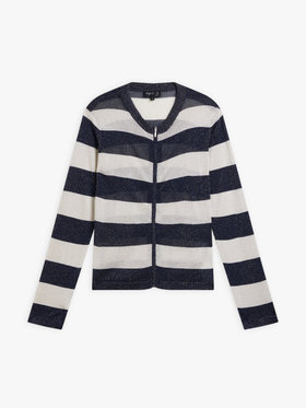 FEMME ウィメンズ 【Outlet】ボーダー 長袖 ジップカーディガン "Felin" ネイビー