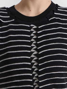 FEMME ウィメンズ ボーダー シルク リネン ノースリーブ ニット プルオーバー ”Charleston” ブラック