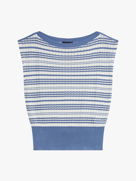 FEMME ウィメンズ ボーダー シルク リネン ノースリーブ ニット プルオーバー ライトブルー