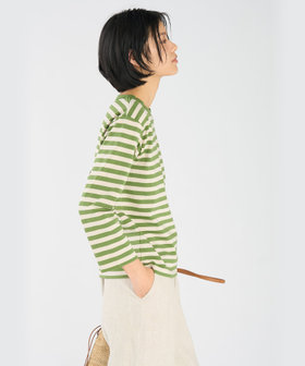 FEMME ウィメンズ 細ボーダー コットン 七分袖 Tシャツ "Lil Cool" マルチ