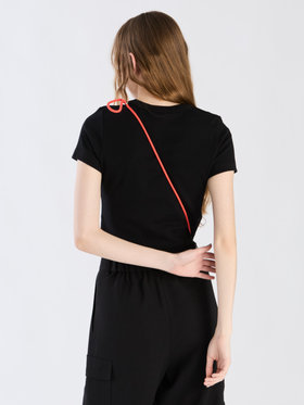 To b. by agnès b. "To b."ロゴ コットン 半袖 クロップド Tシャツ ブラック