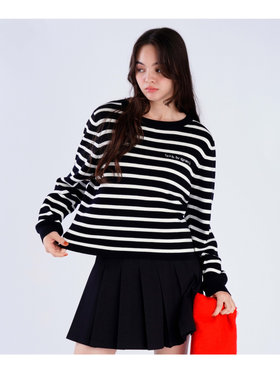 To b. by agnès b. 【Outlet】トラディショナル コットン ニット プルオーバー ブラック×ホワイト