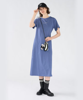To b. by agnès b. ロゴ プリント コットン 半袖 ロング ワンピース ブルー
