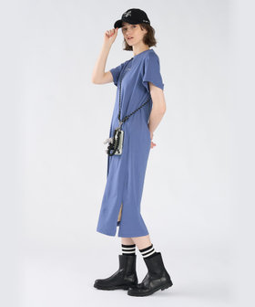 To b. by agnès b. ロゴ プリント コットン 半袖 ロング ワンピース ブルー