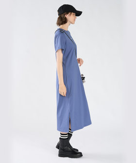 To b. by agnès b. ロゴ プリント コットン 半袖 ロング ワンピース ブルー