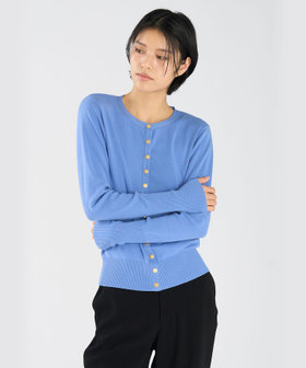 FEMME ウィメンズ コットン ニット 長袖 カーディガンプレッション "Snapy" ブルー