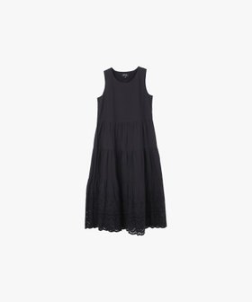 To b. by agnès b. シフリーレース コットン ノースリーブ ロング ワンピース ブラック