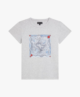 FEMME ウィメンズ プリント コットン 半袖 アーティスト Tシャツ "Lou Malta" グレー