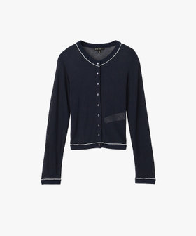 To b. by agnès b. シアー リブ 長袖 ニット カーディガン ネイビー
