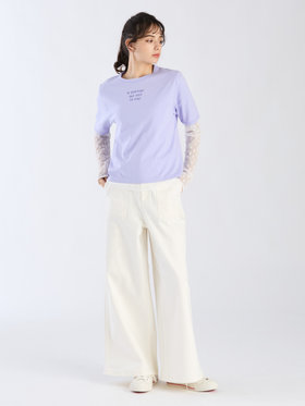 To b. by agnès b. 【Outlet】メッセージ プリント 半袖 Tシャツ "Le premier qui voit la mer" パープル