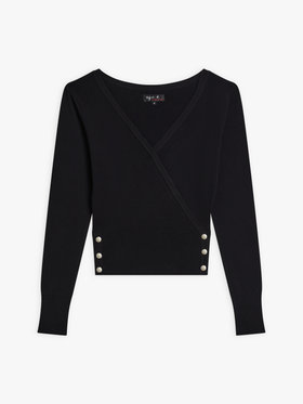 FEMME ウィメンズ コットン 長袖 カシュクール トップス ブラック