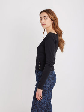 FEMME ウィメンズ コットン 長袖 カシュクール トップス ブラック