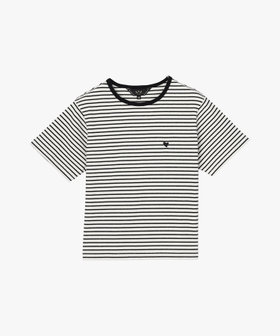 To b. by agnès b. ハート 刺繍 リブ ボーダー 半袖 Tシャツ ホワイト