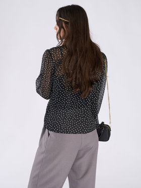 To b. by agnès b. ドットプリント ヨウリュウ 長袖 ギャザー ブラウス ブラック