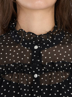 To b. by agnès b. ドットプリント ヨウリュウ 長袖 ギャザー ブラウス ブラック