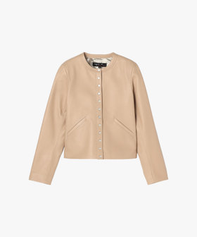 FEMME ウィメンズ ラムスキン レザー 長袖 カーディガンプレッション ベージュ